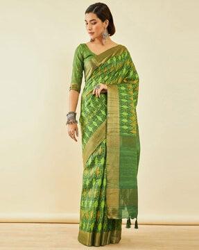 ikat print saree with contrast border