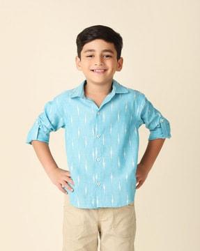 ikat print shirt with roll-up sleeves