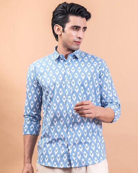 ikat print shirt with spread collar