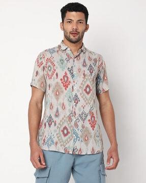 ikat print shirt with spread collar