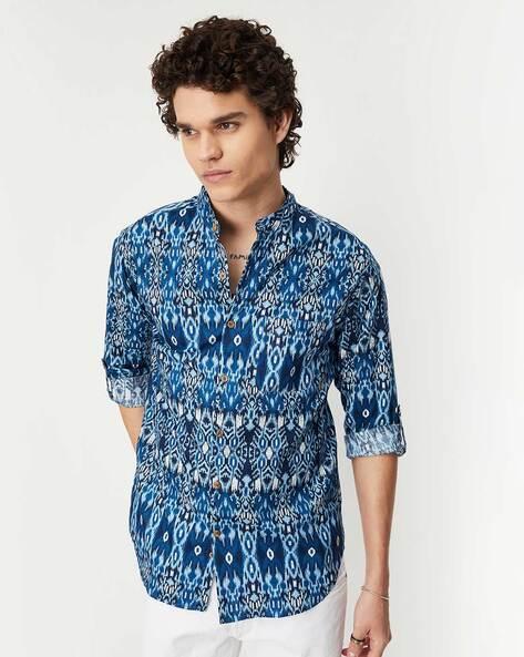 ikat print short kurta with patch pocket