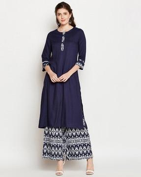 ikat print straight kurta set