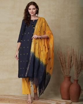 ikat print straight kurta set