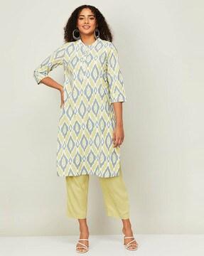 ikat print straight kurta with pants