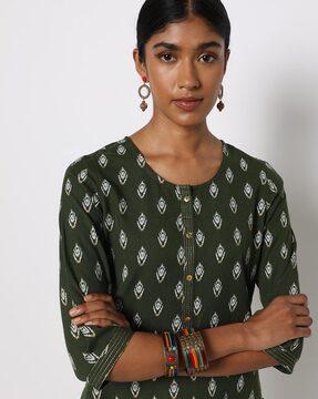 ikat print straight kurta