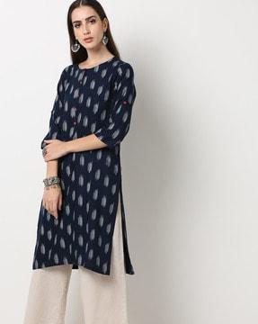 ikat print straight kurta