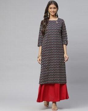 ikat print straight kurta