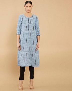 ikat print straight kurta