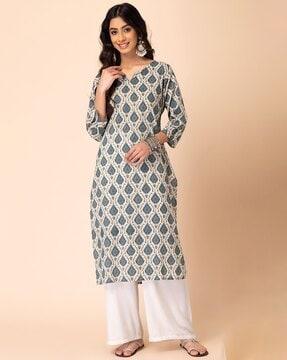 ikat print straight kurta