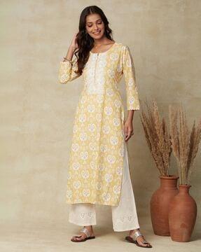 ikat print straight kurta