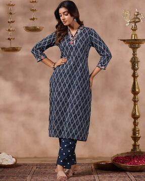 ikat print straight kurta