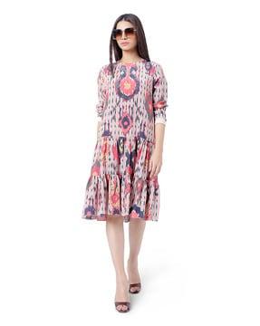 ikat print tiered dress