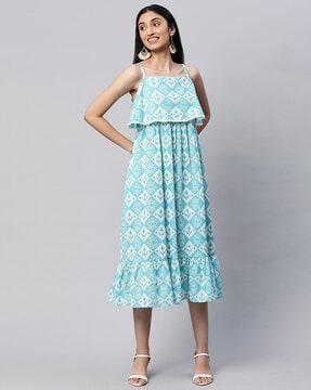 ikat print tiered dress