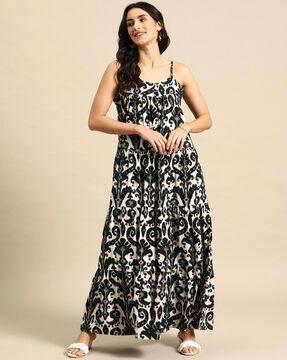 ikat print tiered dress