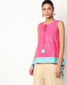 ikat print tunic with handkerchief hem