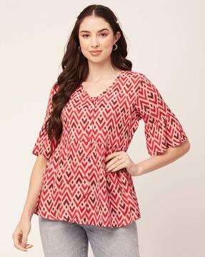 ikat print v-neck top