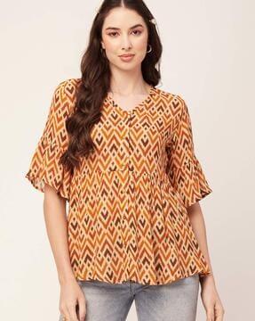 ikat print v-neck top