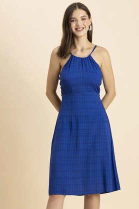 ikat rayon halter neck women's maxi dress - blue