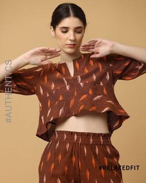 ikat round neck causal cotton crop top