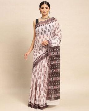 ikat saree with contrast border