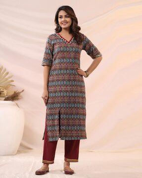 ikat straight kurta set