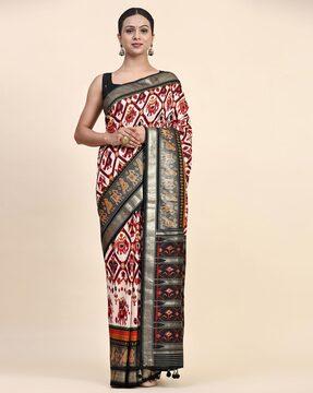 ikat woven saree with contrast border