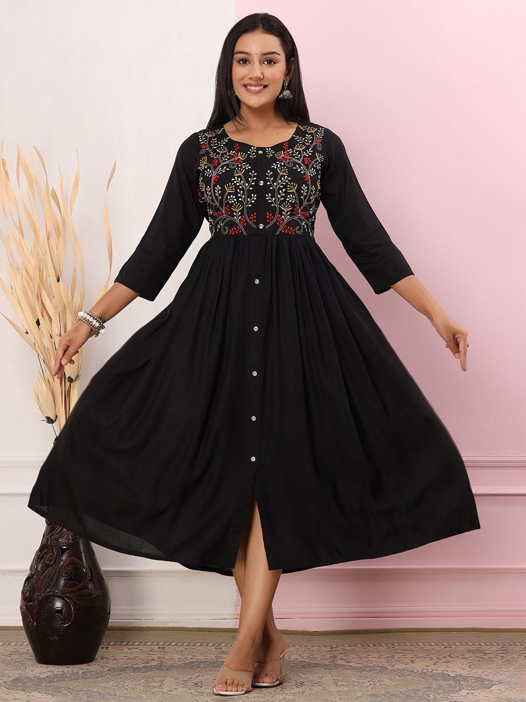 ikdaiya ethnic motifs embroidered anarkali fit & flare ethnic dress