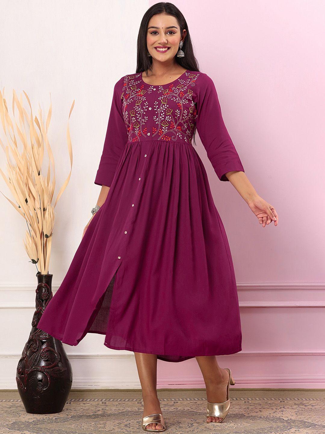 ikdaiya floral embroidered fit & flare ethnic dress