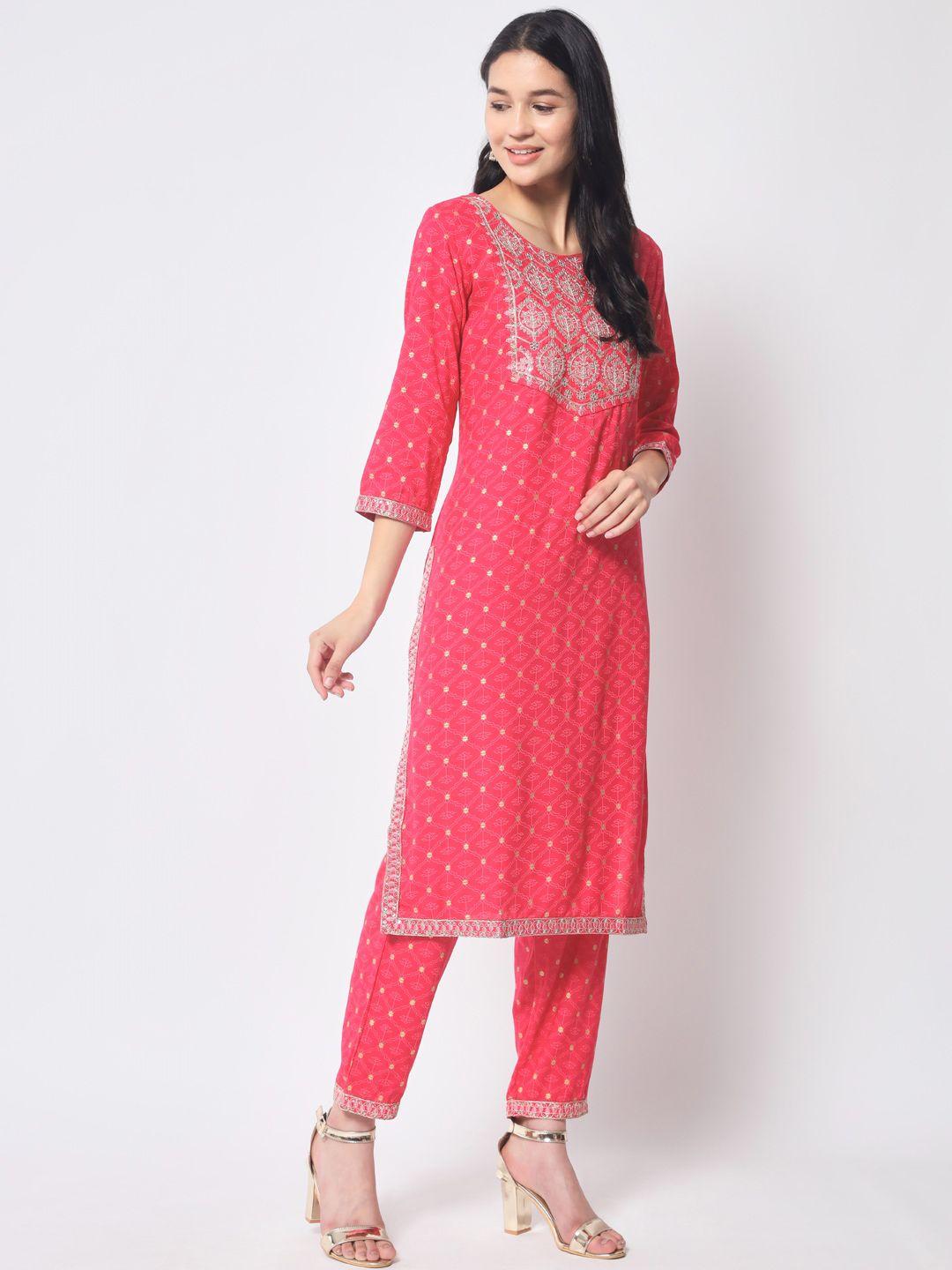 ikdaiya floral embroidered kurta with trousers & with dupatta