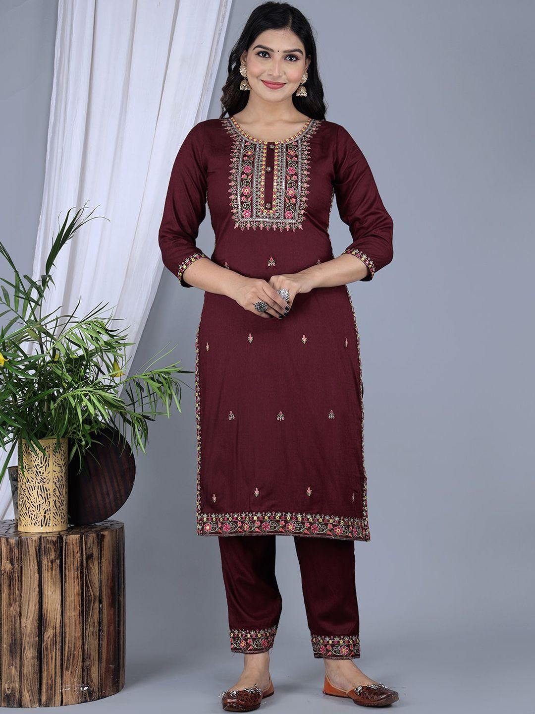 ikdaiya floral embroidered regular mirror work kurta with trousers & dupatta