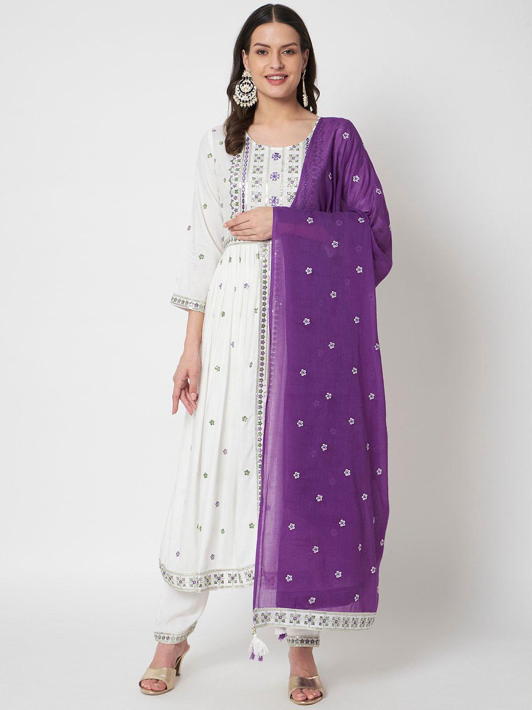 ikdaiya floral embroidered thread work kurta with trousers & dupatta