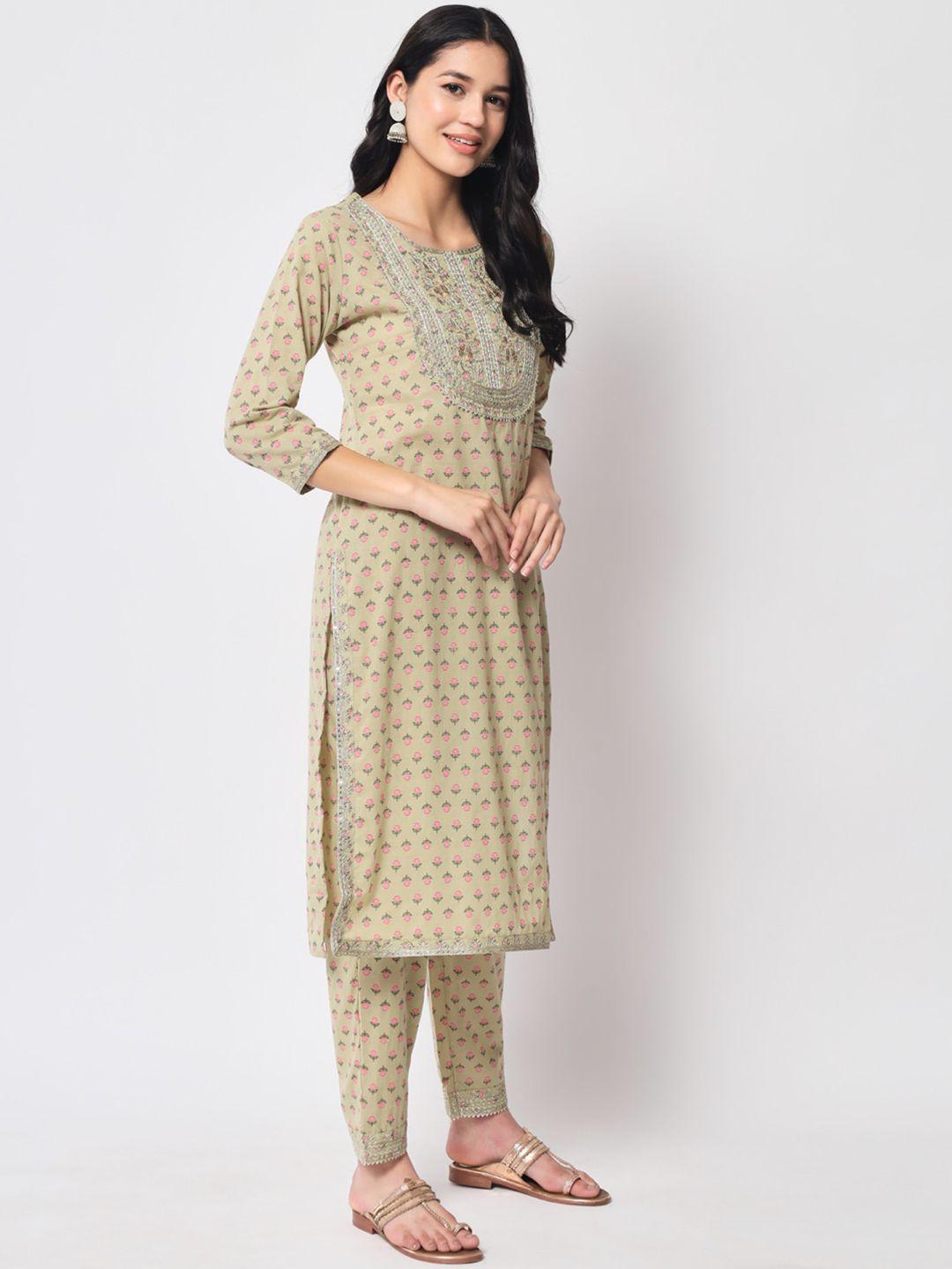 ikdaiya floral printed gotta patti kurta with trousers & dupatta