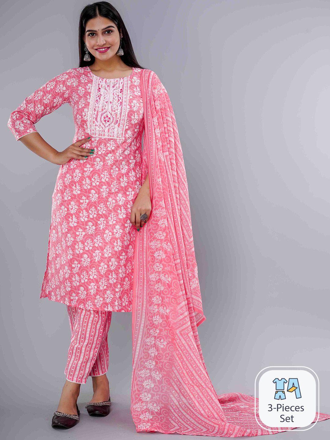 ikdaiya floral printed pure cotton kurta & trousers with dupatta