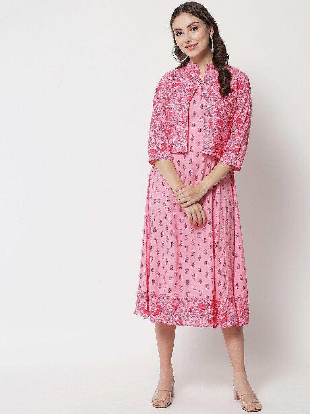 ikdaiya women ethnic motifs printed dress comes with jacket