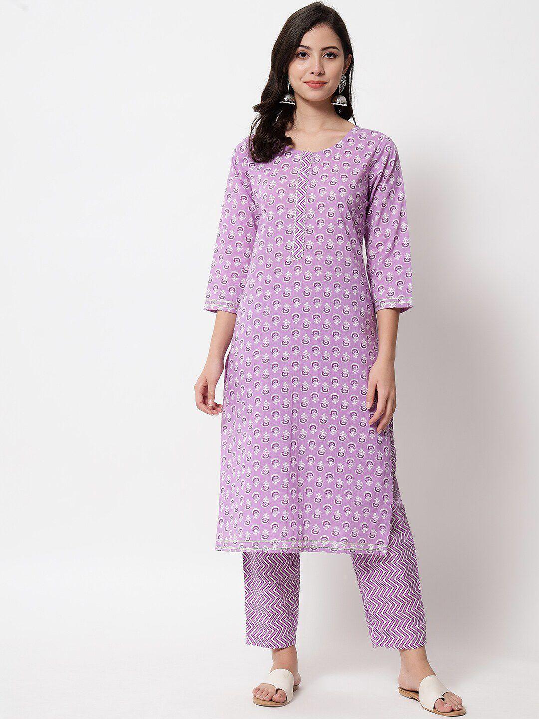 ikdaiya women ethnic motifs printed pure cotton kurta with trouser