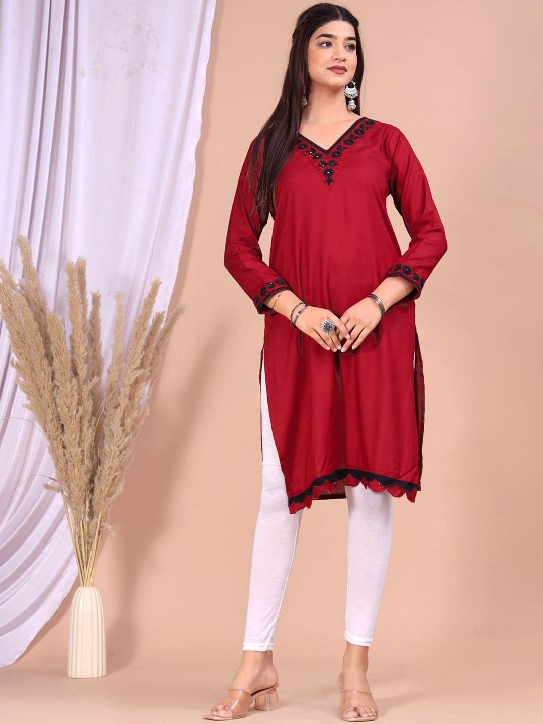 ikdaiya women flared sleeves thread work kurta