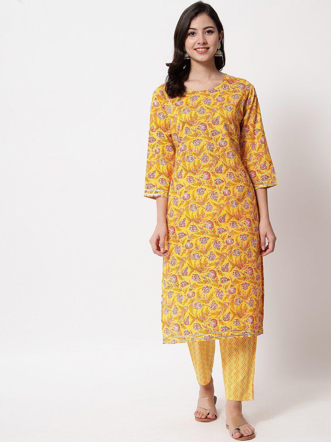 ikdaiya women floral printed pure cotton kurta with trouser set