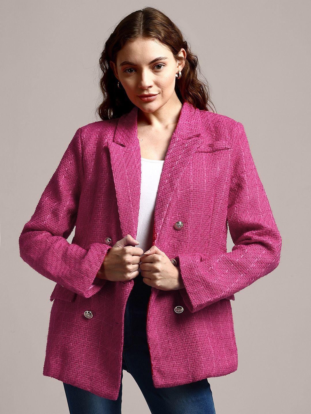 iki chic pink tweed double-breasted oversized blazer