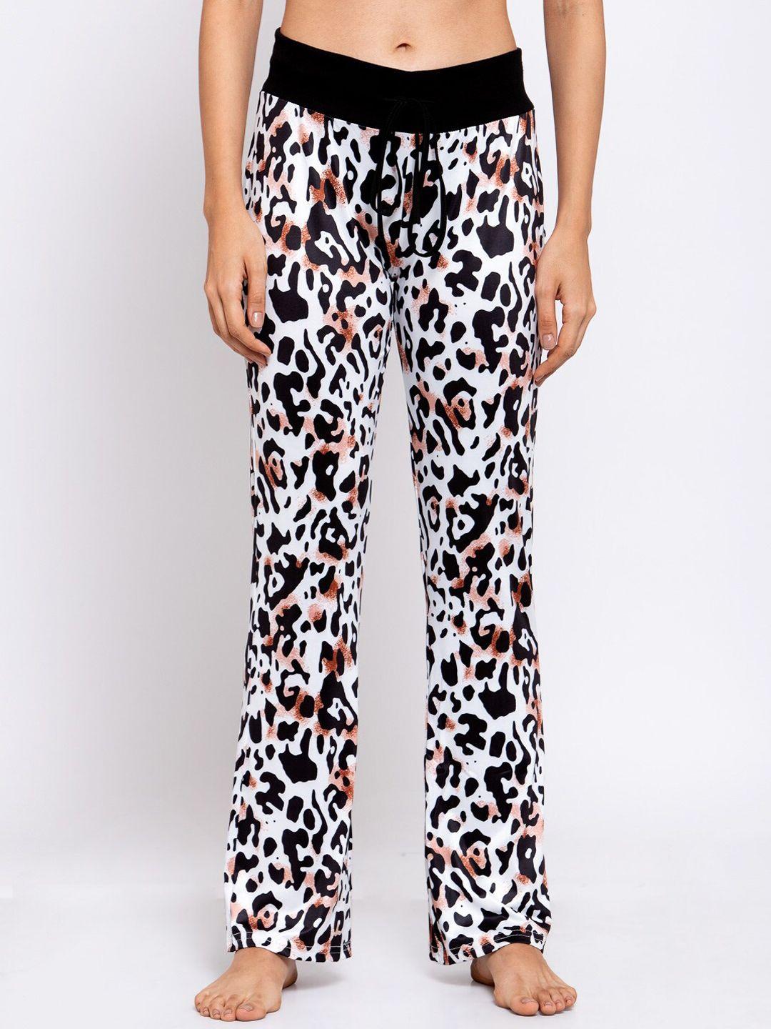 iki chic women black & white leopard printed wide leg lounge pants