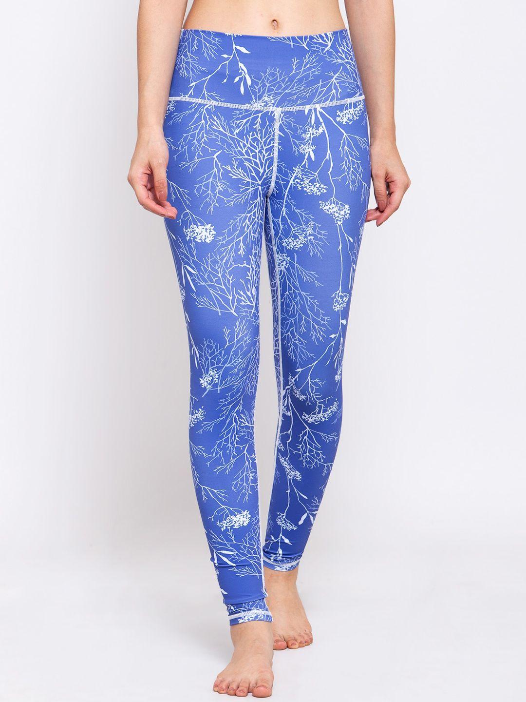 iki chic women blue & white printed seamless lounge pants