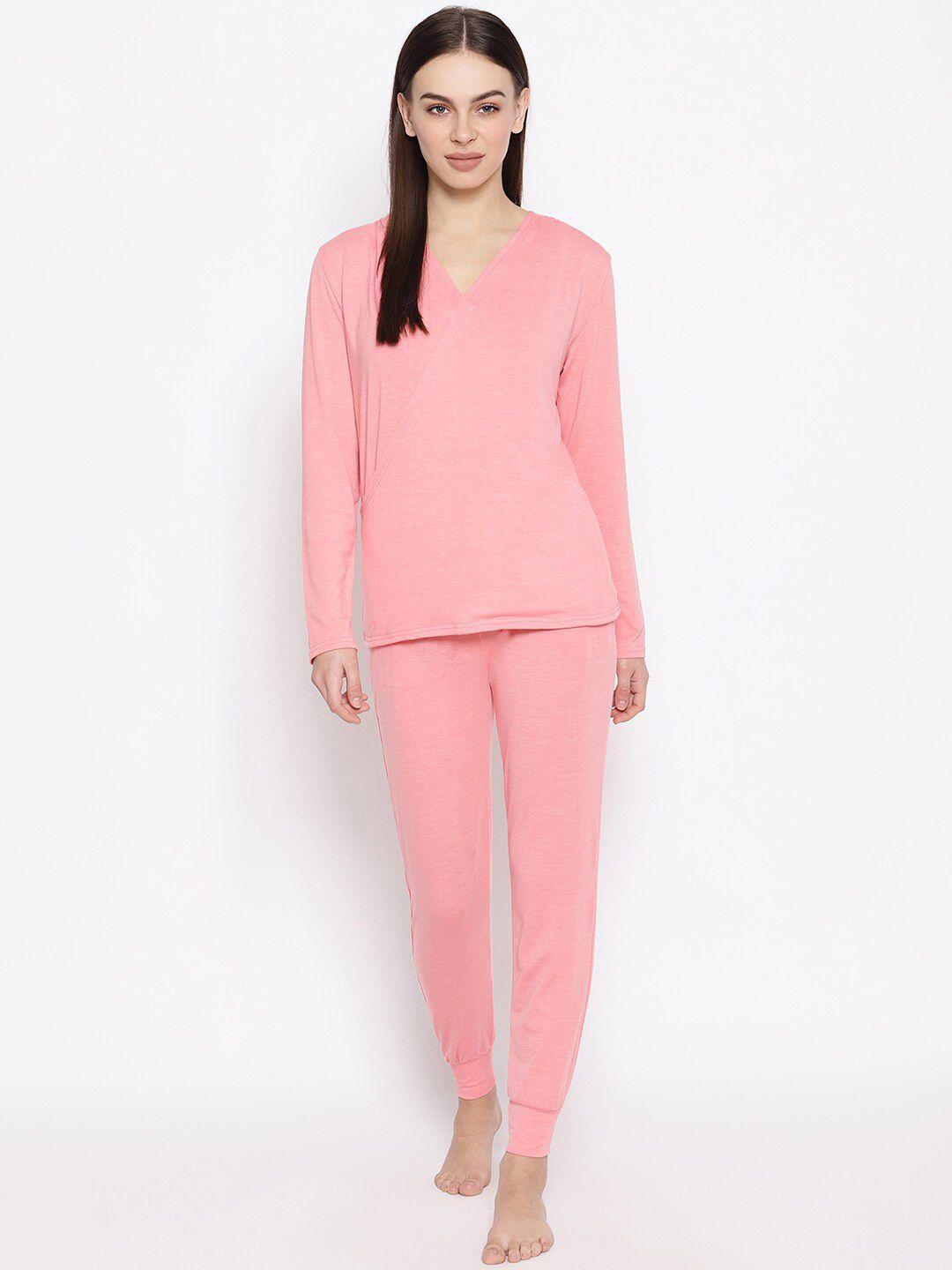 iki chic women pink solid top with trousers