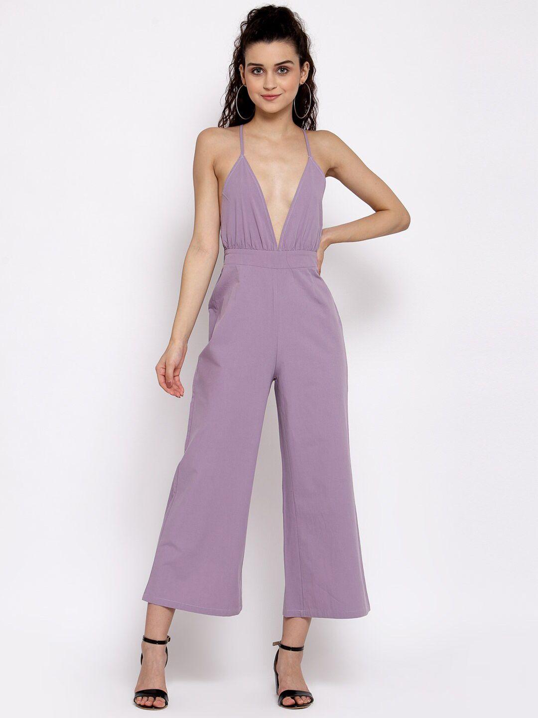 iki chic women purple solid basic cotton jumpsuit