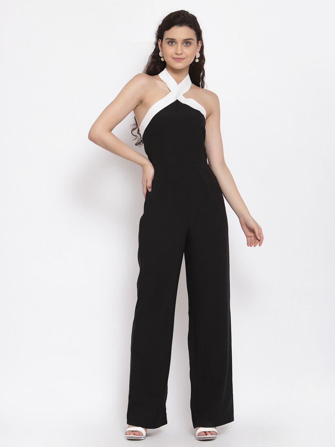 iki chic black & white halter neck basic jumpsuit