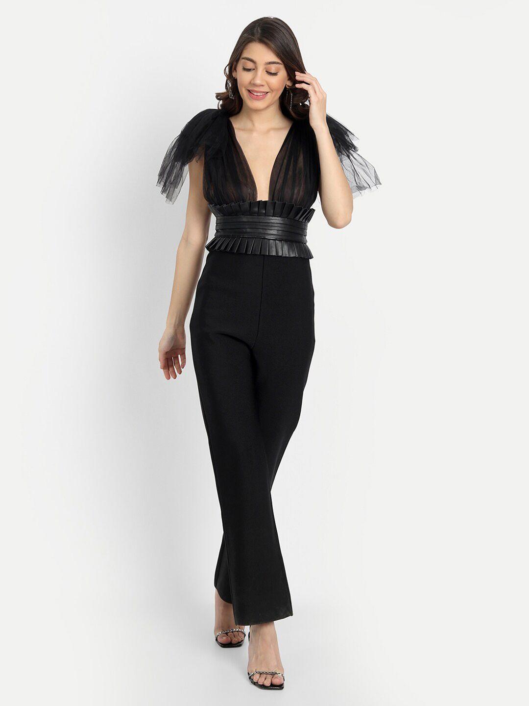 iki chic black basic jumpsuit with applique