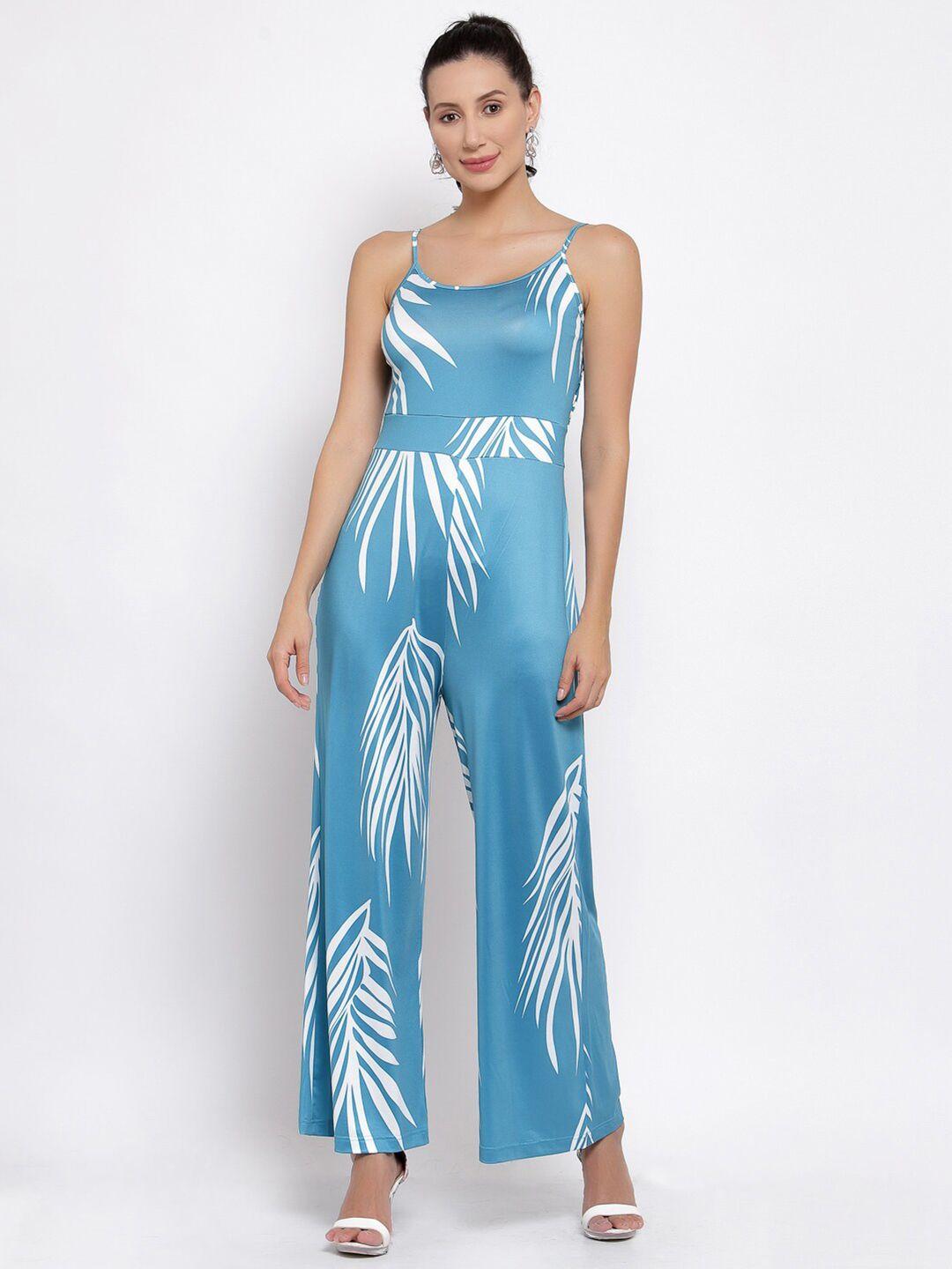 iki chic blue & white printed culotte jumpsuit