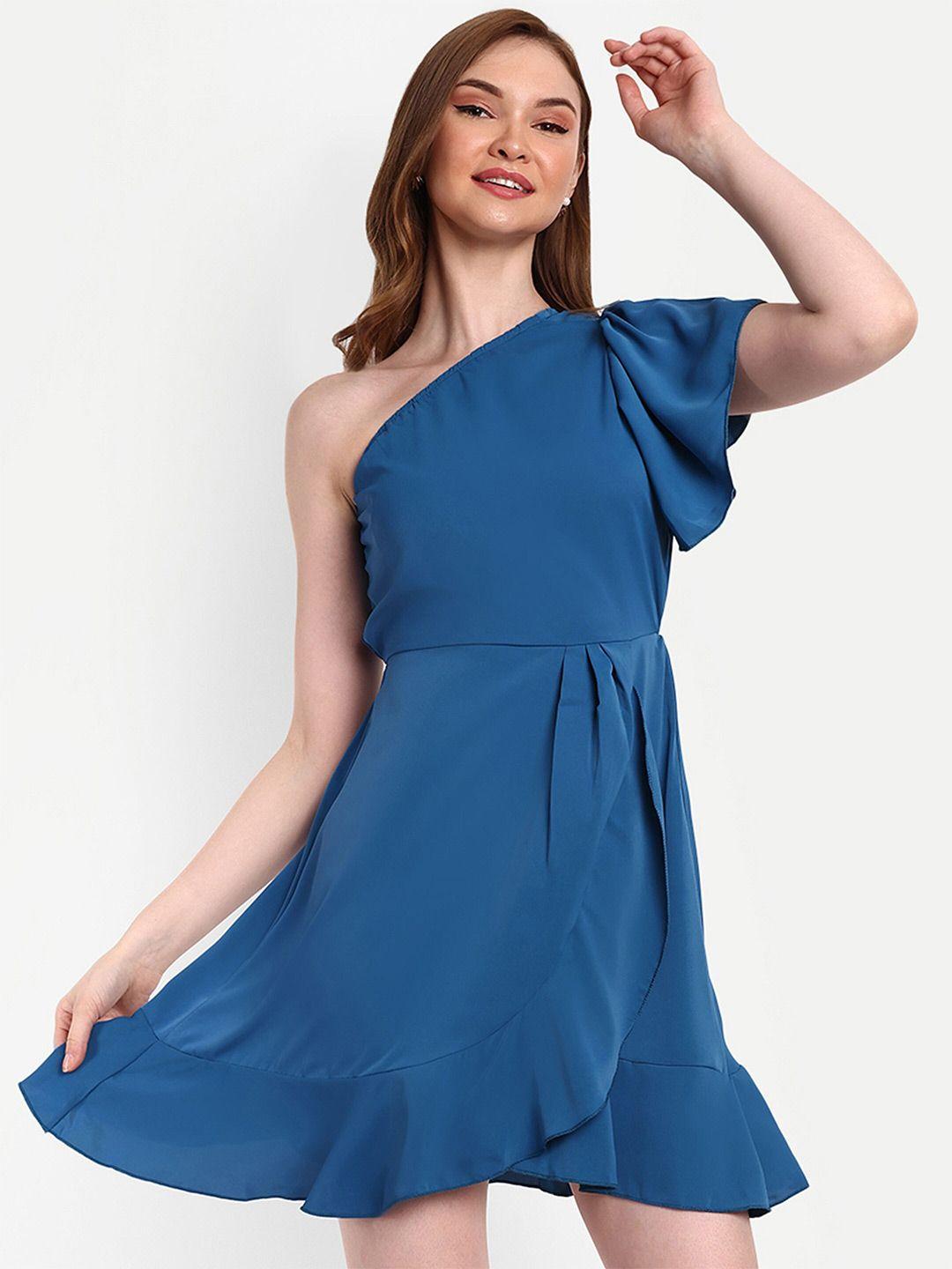 iki chic blue flutter sleeve fit & flare dress