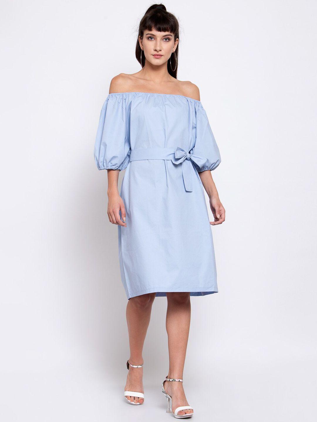 iki chic blue off-shoulder a-line dress