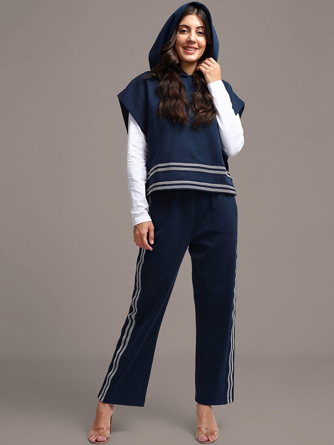 iki chic blue striped t-shirt & trouser with hooded vest