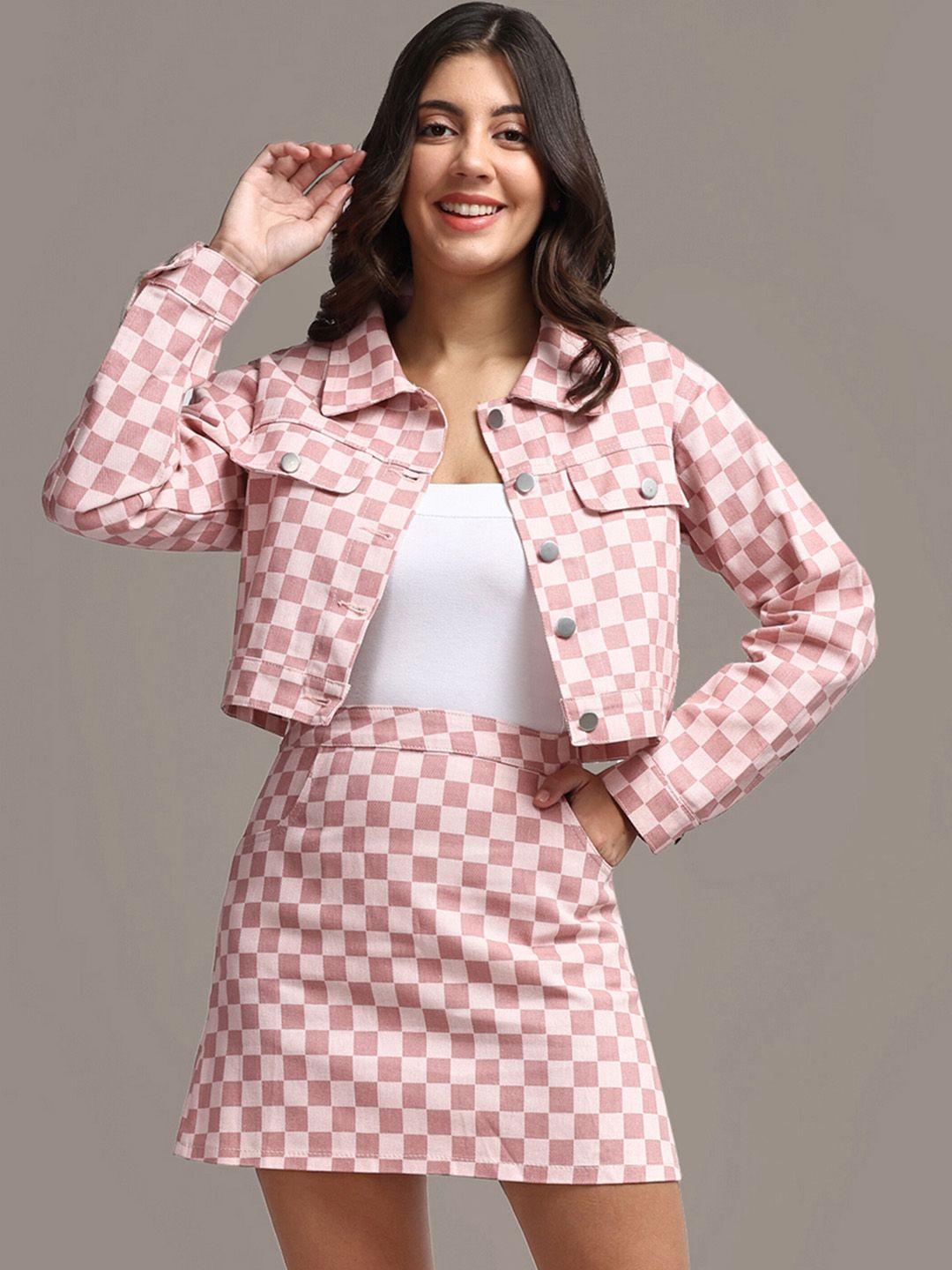 iki chic checked pure cotton jacket with skirt