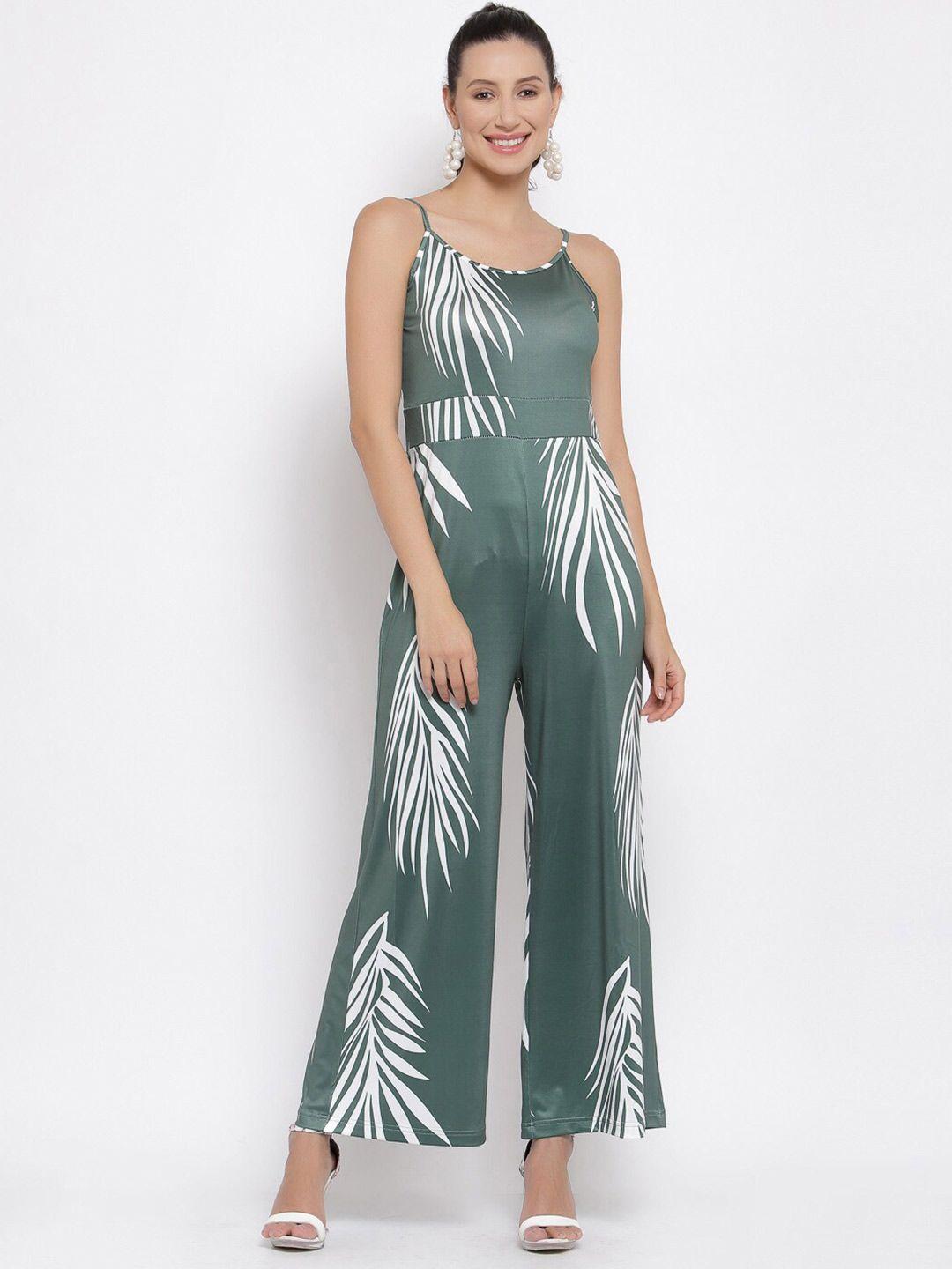 iki chic green & white printed culotte jumpsuit